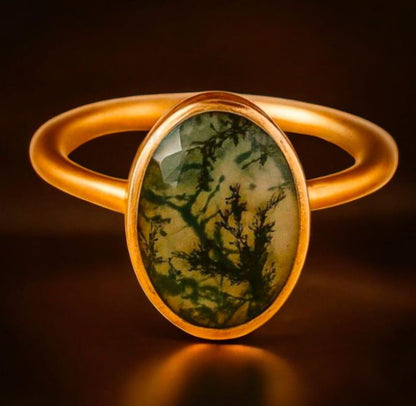 Moss Agate Engagement Ring 14K Gold