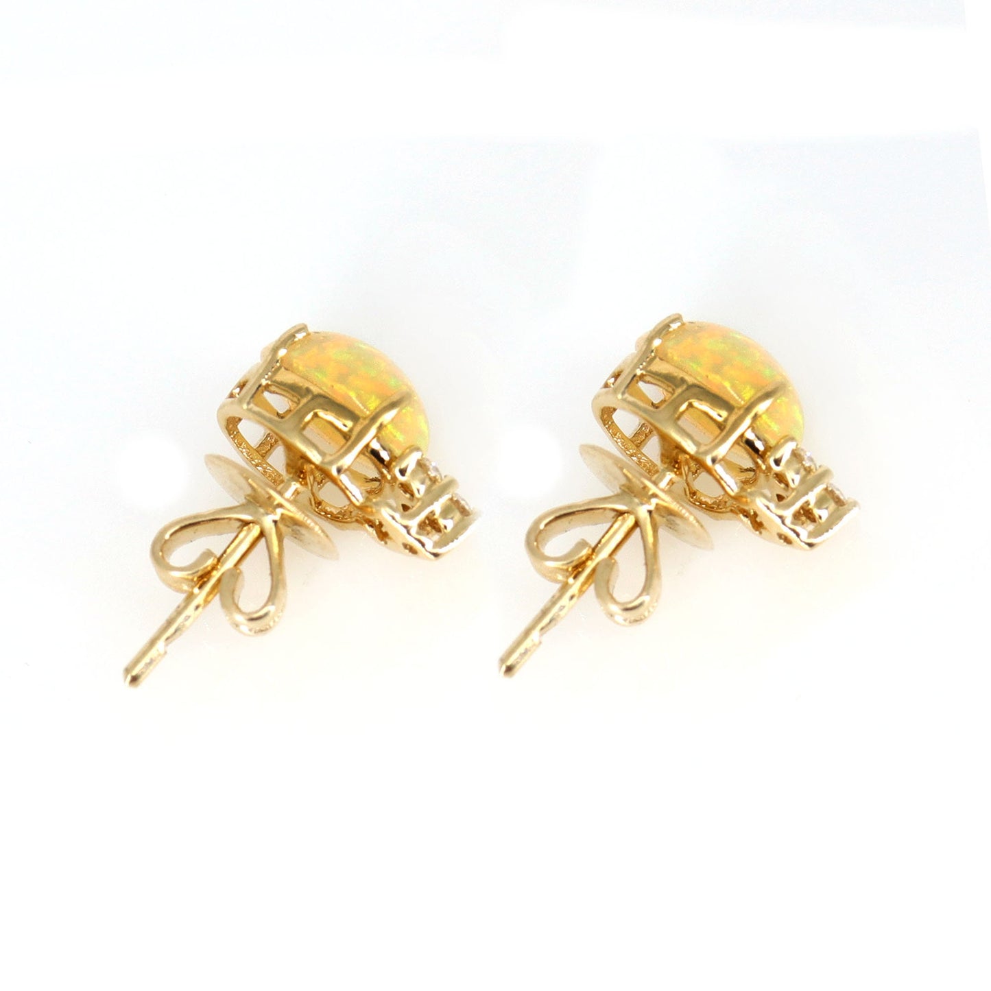 Handmade Opal Anddiamond Earring 14K Gold