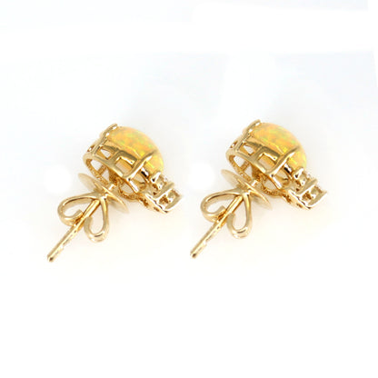 Handmade Opal Anddiamond Earring 14K Gold