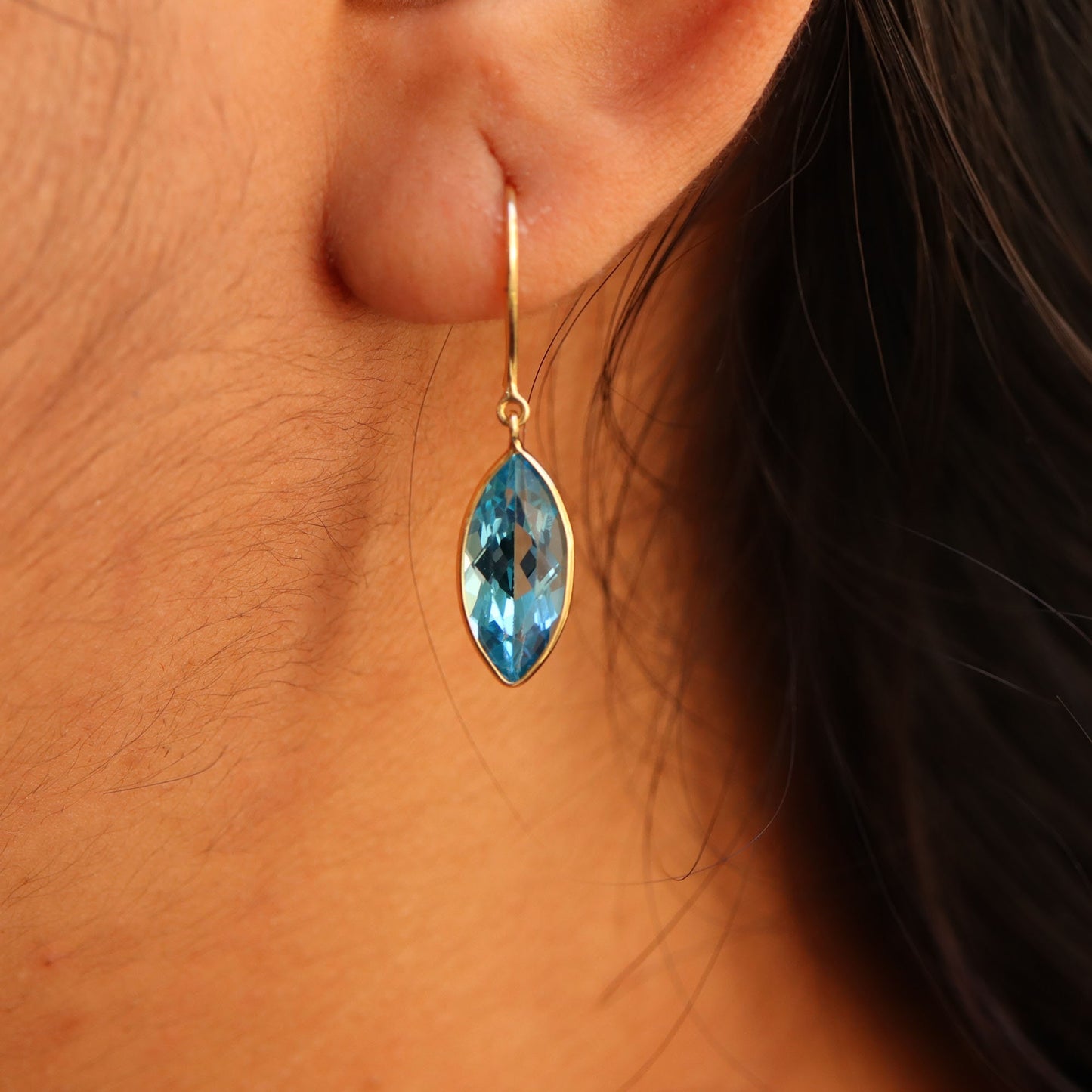 Yellow Handmade Blue Topaz Earring 18K Gold