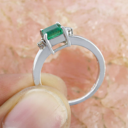 Green Emerald Ring Silver
