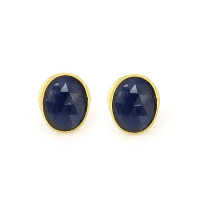 Rose Cut Blue Sapphire Earring 18K Gold