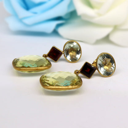 Checker Cut Green Amethyst Earring 18K Gold