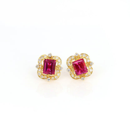 Genuine Pink Tourmaline Tourmaline Gemstone Stud Earring 18K Gold