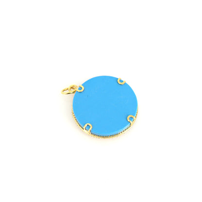 Half Moon Round Charm Turquoise Charm Pendant 14K Gold