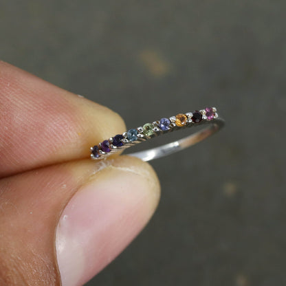 Beautiful Multi Semi Precious Gemstone Ring Silver