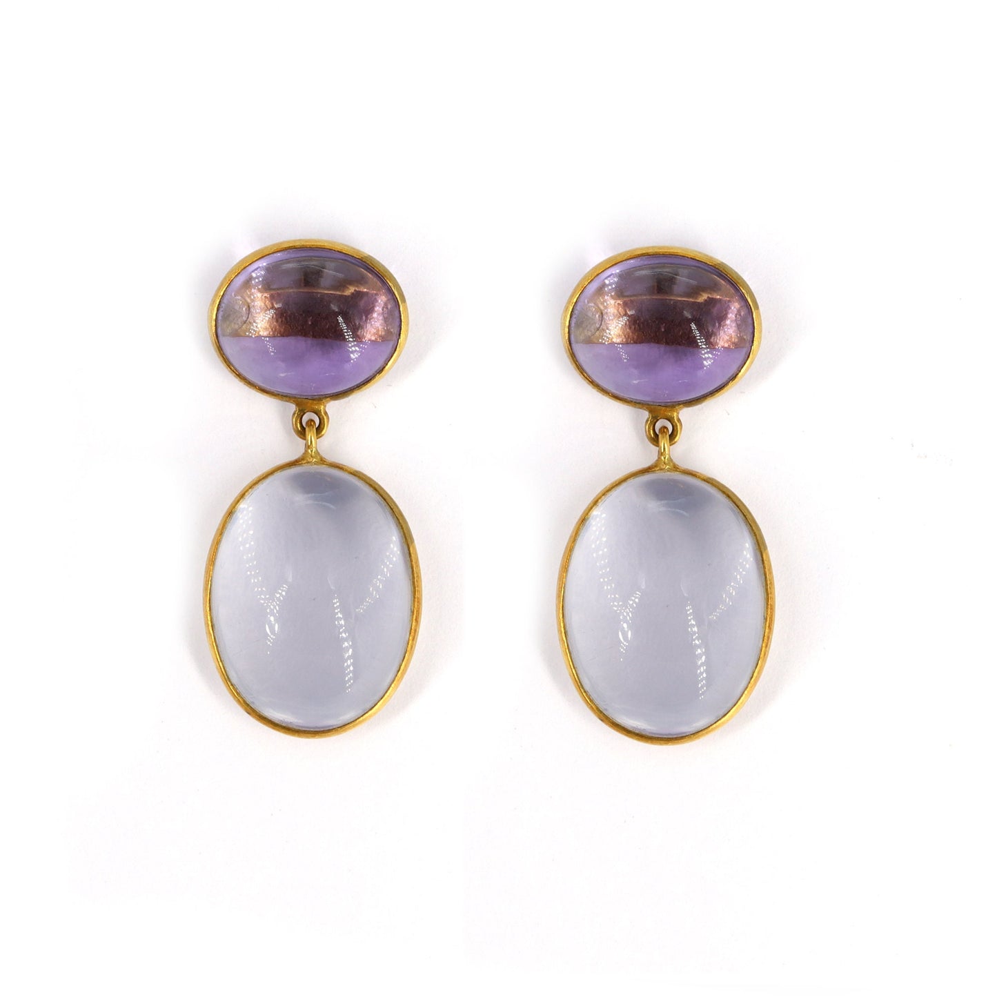 Amethyst & Rose Quartz Cabochon Earring 18K Gold