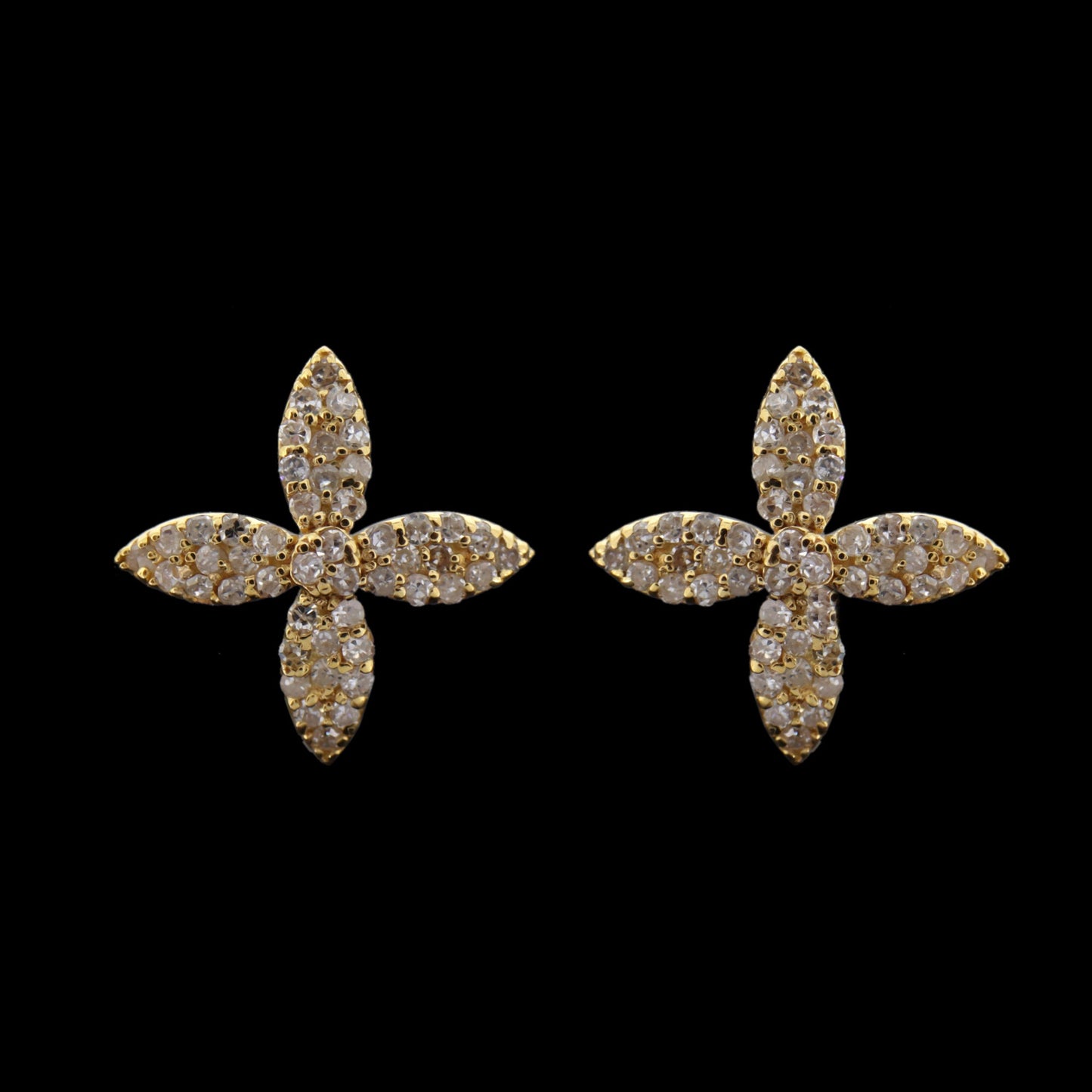 Yellow Cross Flower Stud Earring 14K Gold