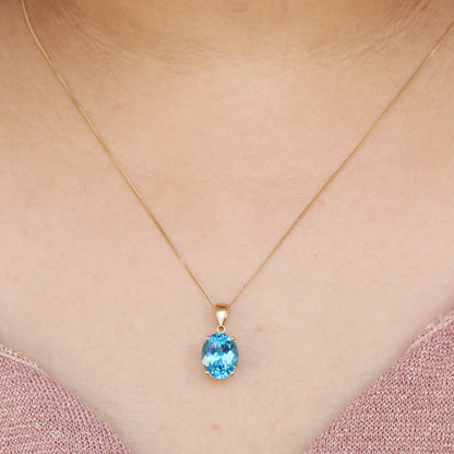 Anniversary Yellow Blue Topaz Pendant 14K Gold