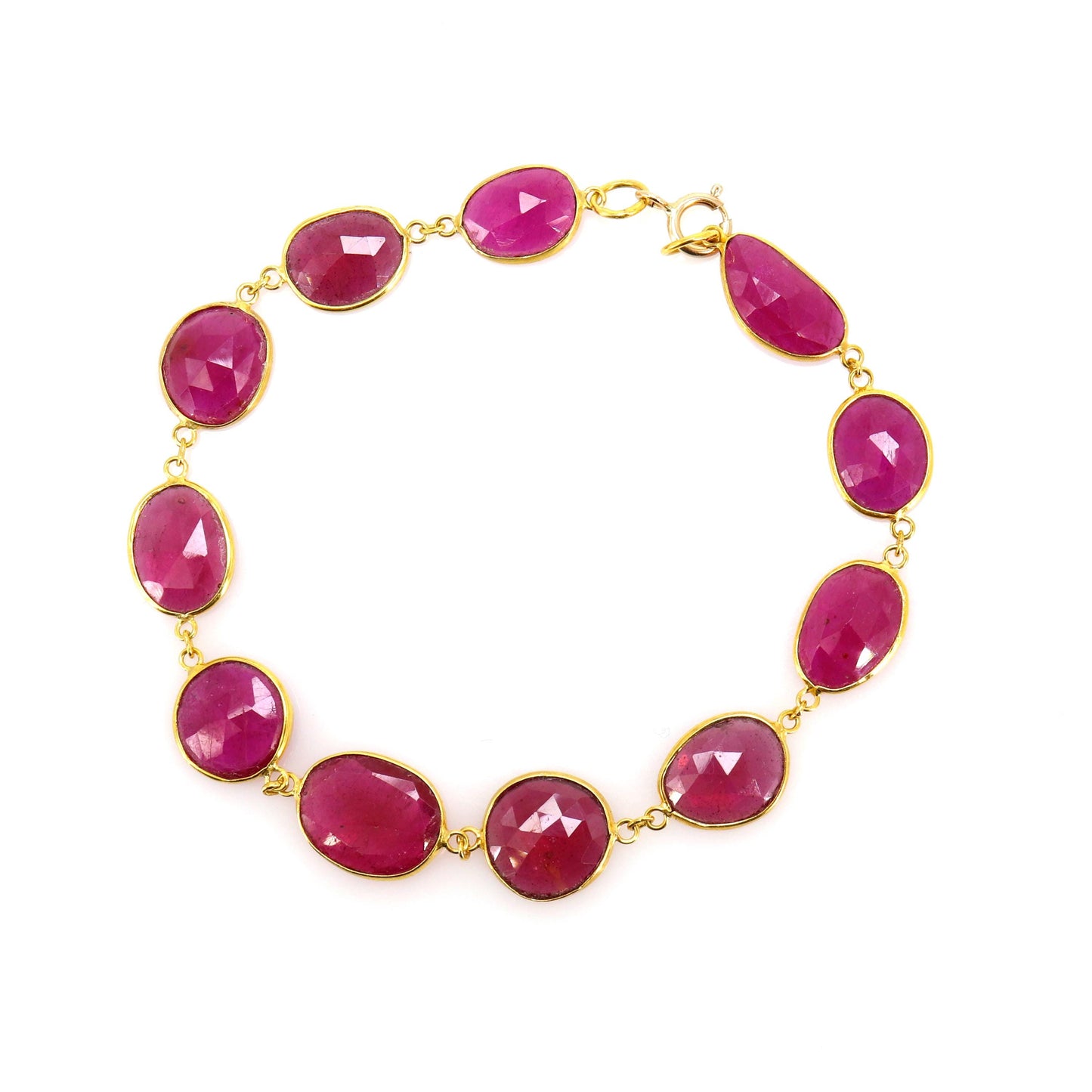 Yellow Hot Pink Ruby Bezel Connector Bracelet 14K Gold