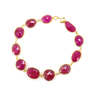Yellow Hot Pink Ruby Bezel Connector Bracelet 14K Gold