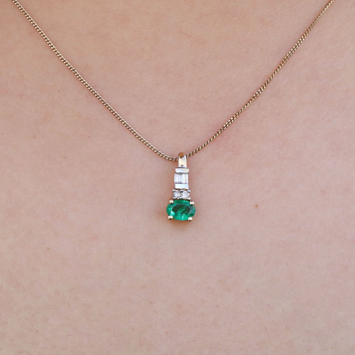 Yellow Oval Cut Emerald Baguette Round Cut Pendant 14K Gold