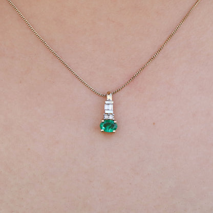Yellow Oval Cut Emerald Baguette Round Cut Pendant 14K Gold