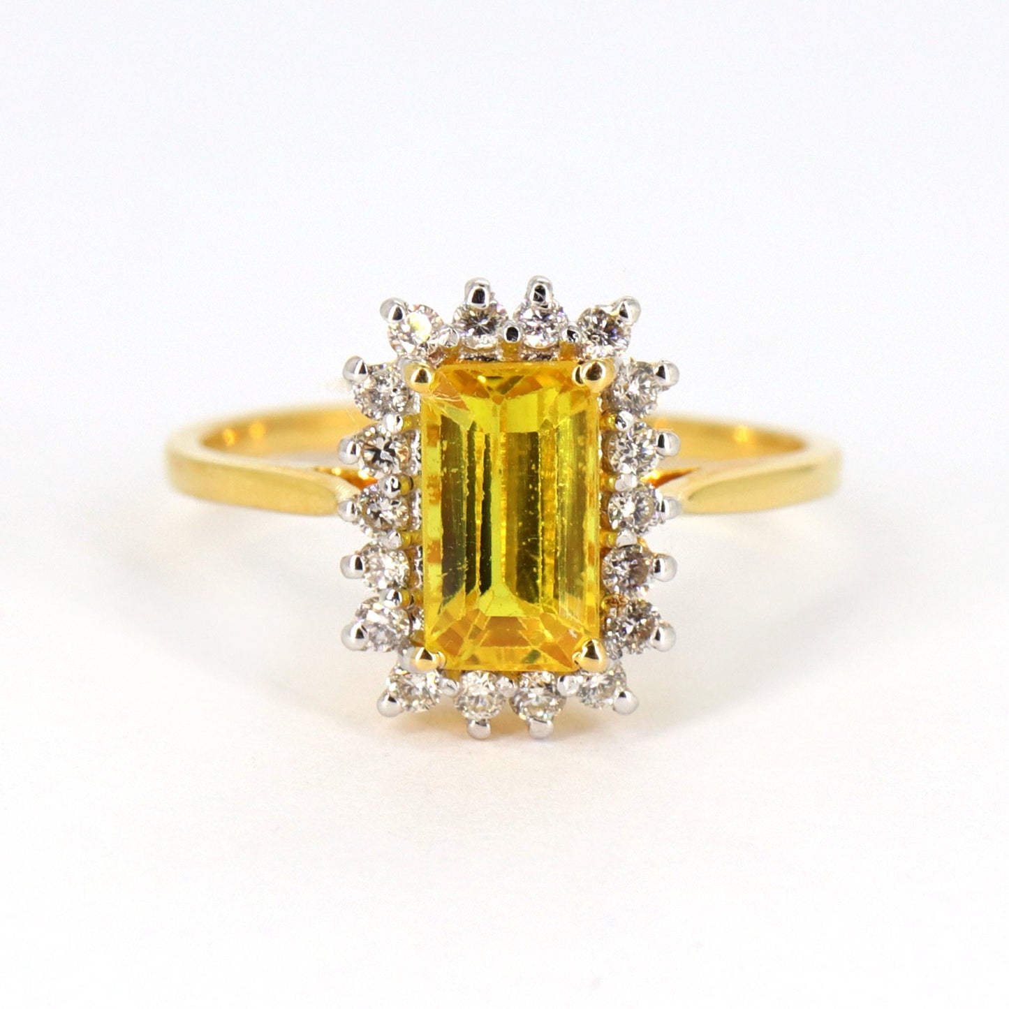 Art Deco Style Emerald Cut Yellow Sapphire Ring 14K Gold