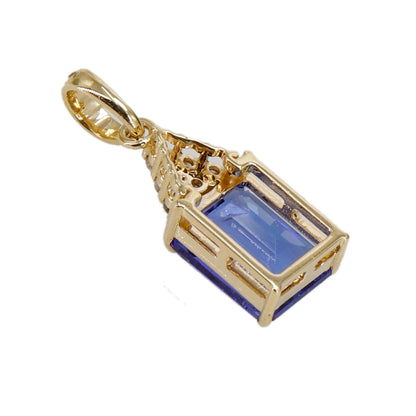 Halo & Tanzanite Yellow Emerald Shape Pendant 14K Gold
