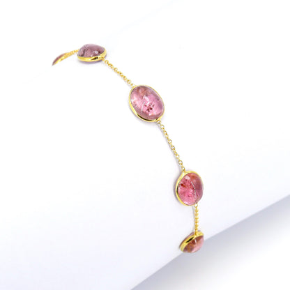 Elegant Pink Tourmaline Bracelet 14K Gold