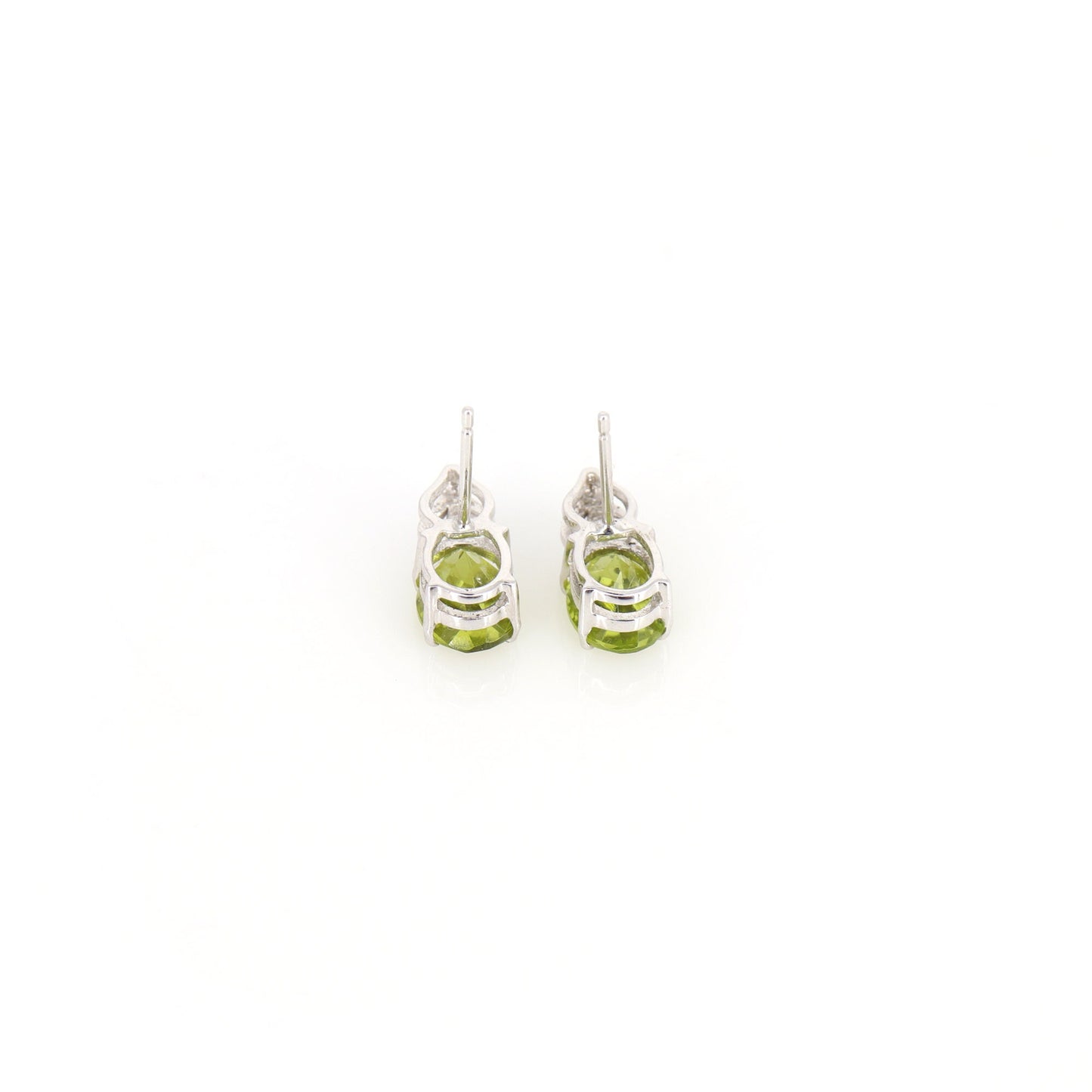 White Studs Peridot Birthday Oval Cut Peridot Green Gemstone Earring 14K Gold