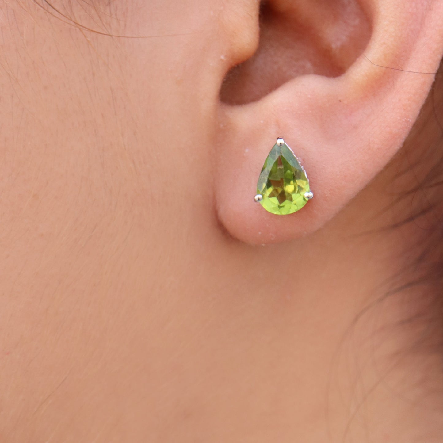 Pear Cut Peridot Studs Genuine 3.35 Peridot Earring 14K Gold