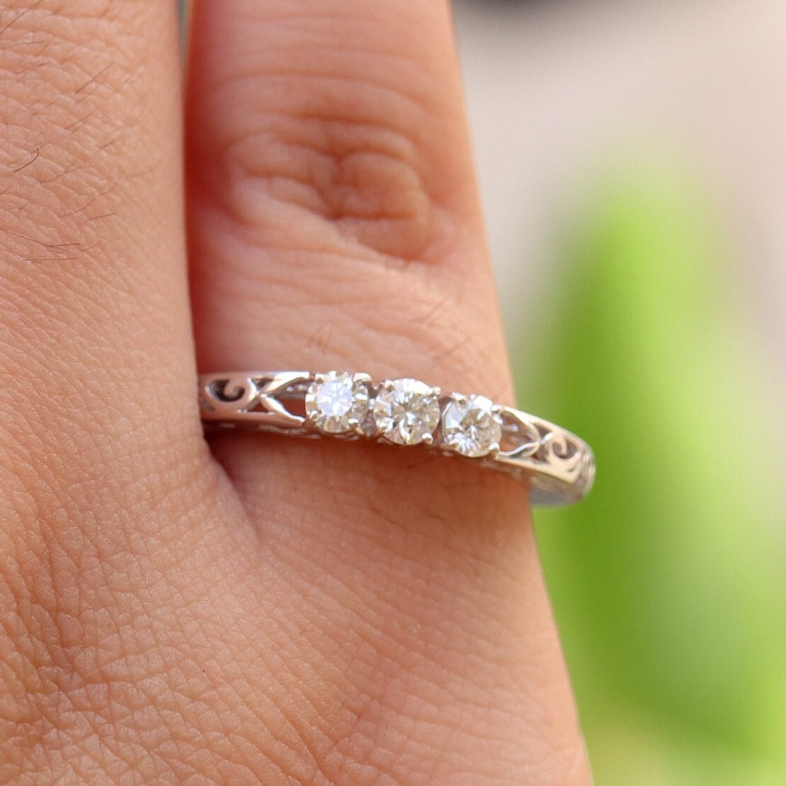 Brilliant Round Cut Stackable Wedding Ring 14K Gold
