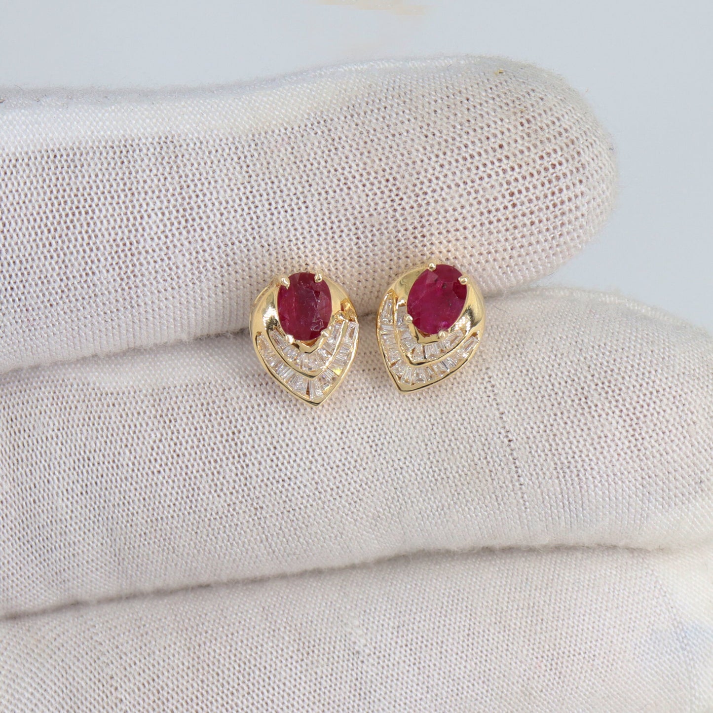 Handmade Ruby Anddiamond Earring 14K Gold
