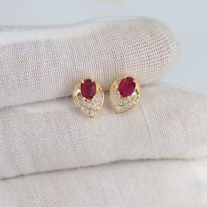 Handmade Ruby Anddiamond Earring 14K Gold