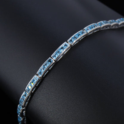Swiss Blue Topaz Genuine Gemstones 925 Sterling Bracelet Silver