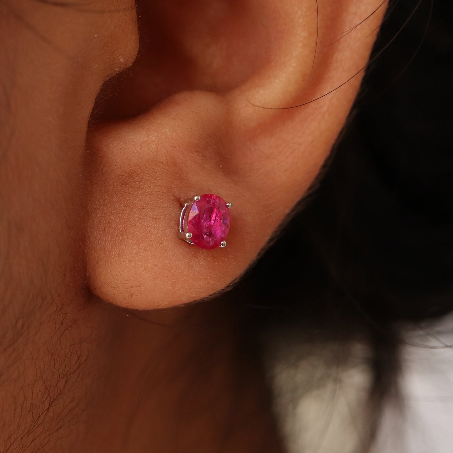 1.26 Ruby Studs Yellow/White Dainty Ruby Studs 6X5Mm Genuine Ruby Tiny Ruby Push Back Studs 18K Gold