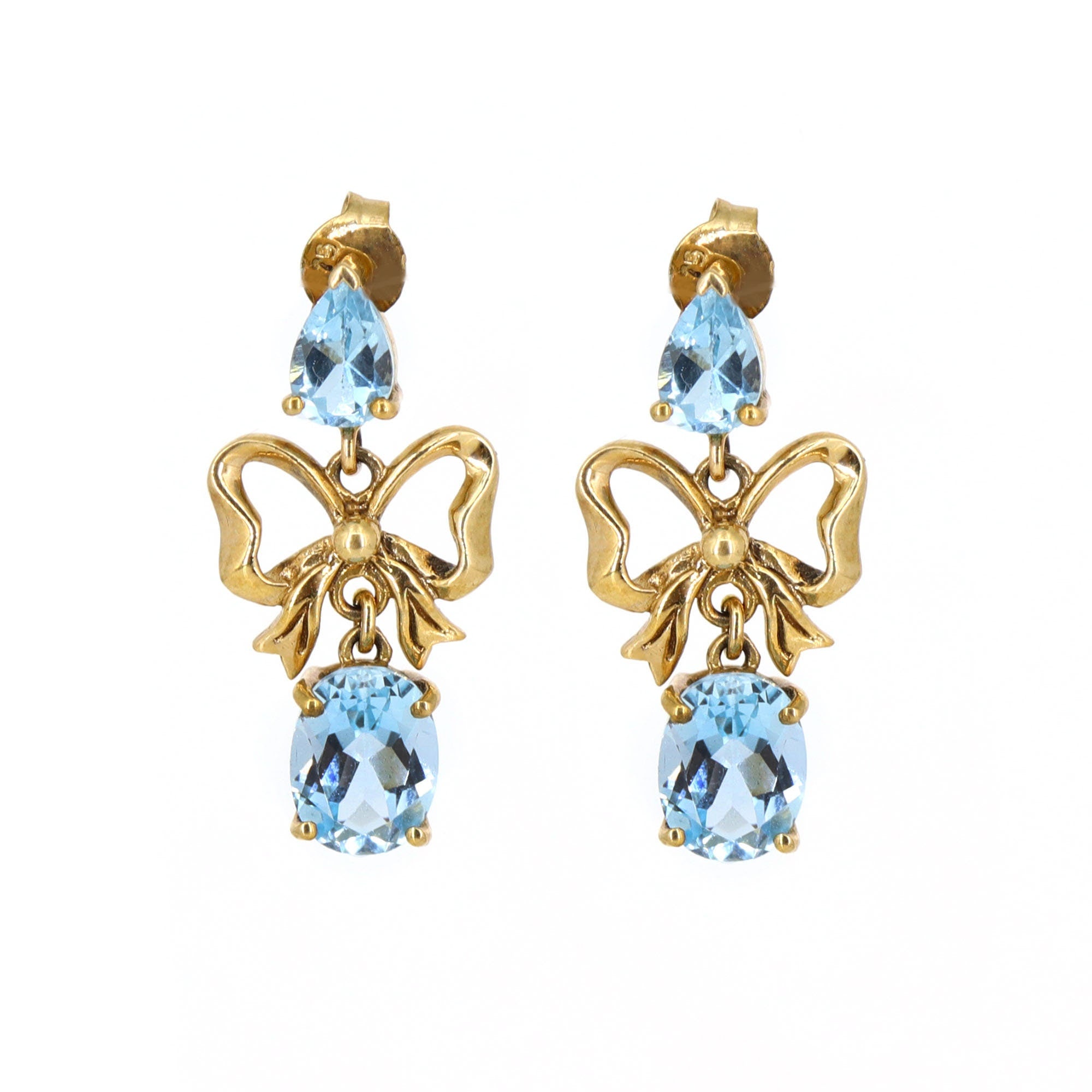 Vintage Minimalist Blue Topaz 9K Yellow Estate Style Earring Gold