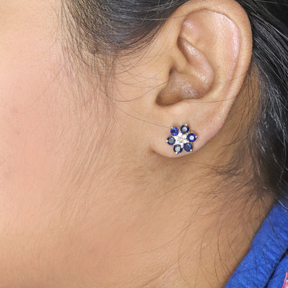 Genuine Blue Sapphire Stud Earring 14K Gold