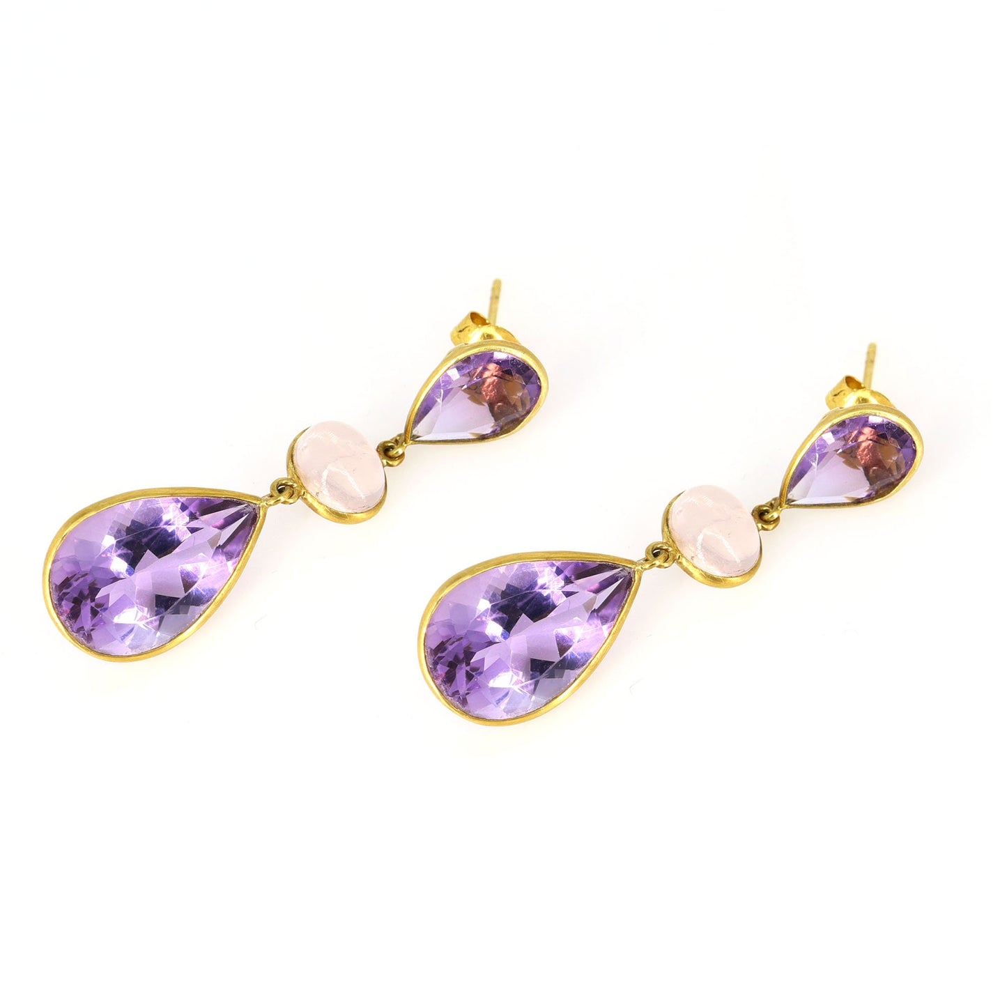 Stunning Purple Amethyst Rose Quartz Earring 18K Gold