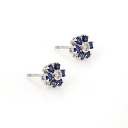 Blue Sapphire Gemstone Studs / White Studs / Prong Setting Sapphire Earring 14K Gold
