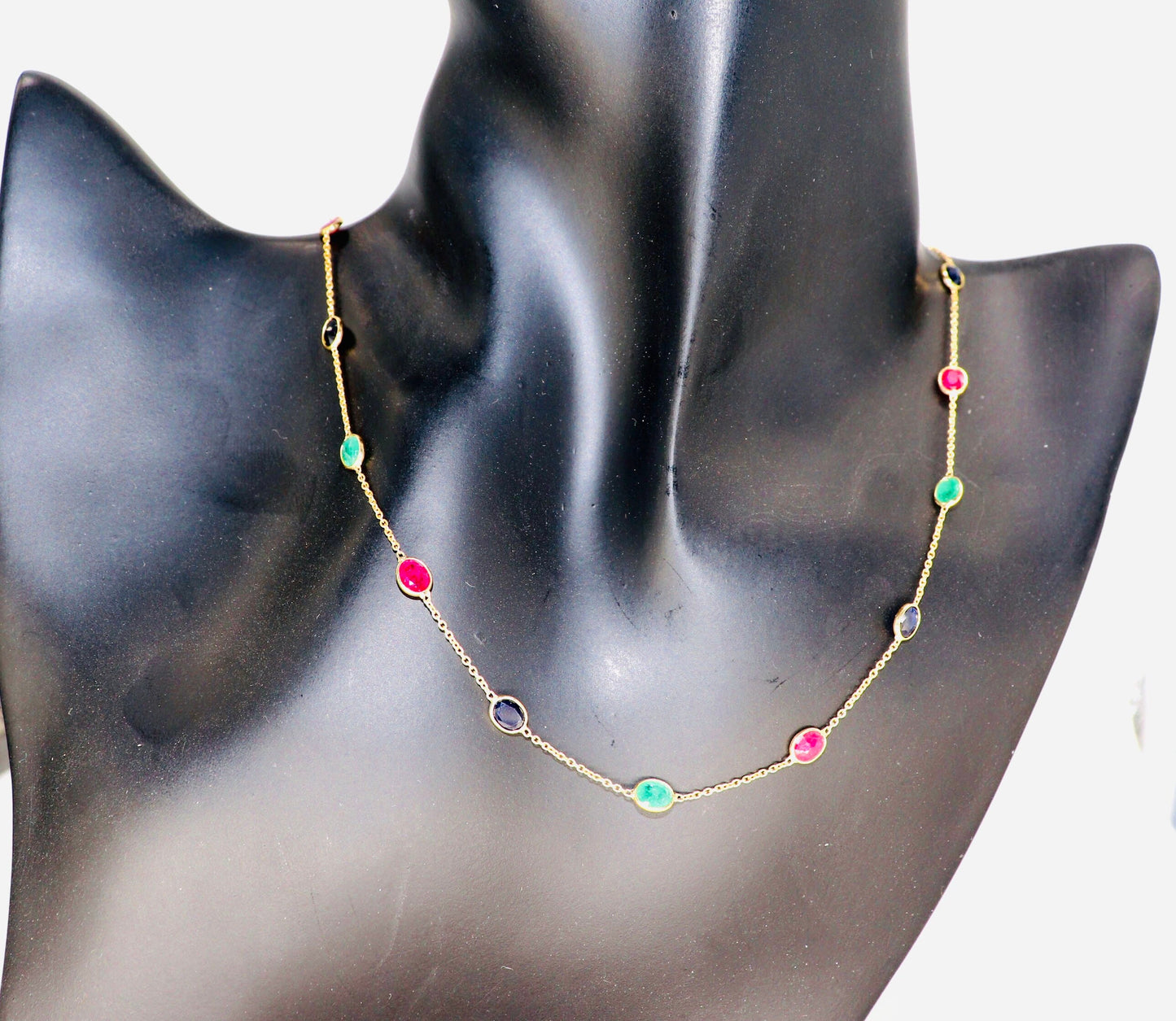 Sapphire Emerald Ruby Necklace 18K Gold