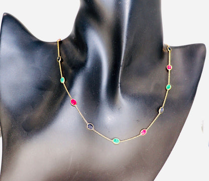 Sapphire Emerald Ruby Necklace 18K Gold