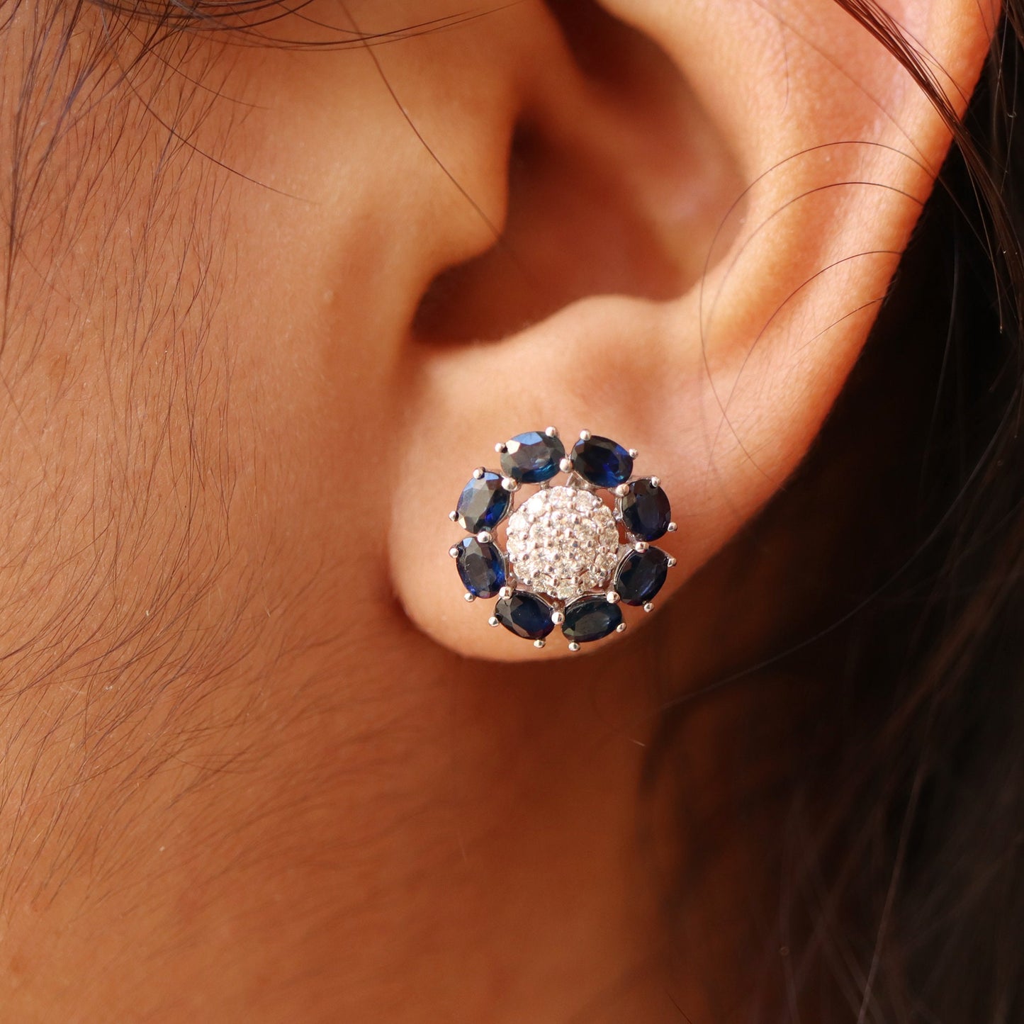 Sunflower Style Gemstone Earring 14K Gold