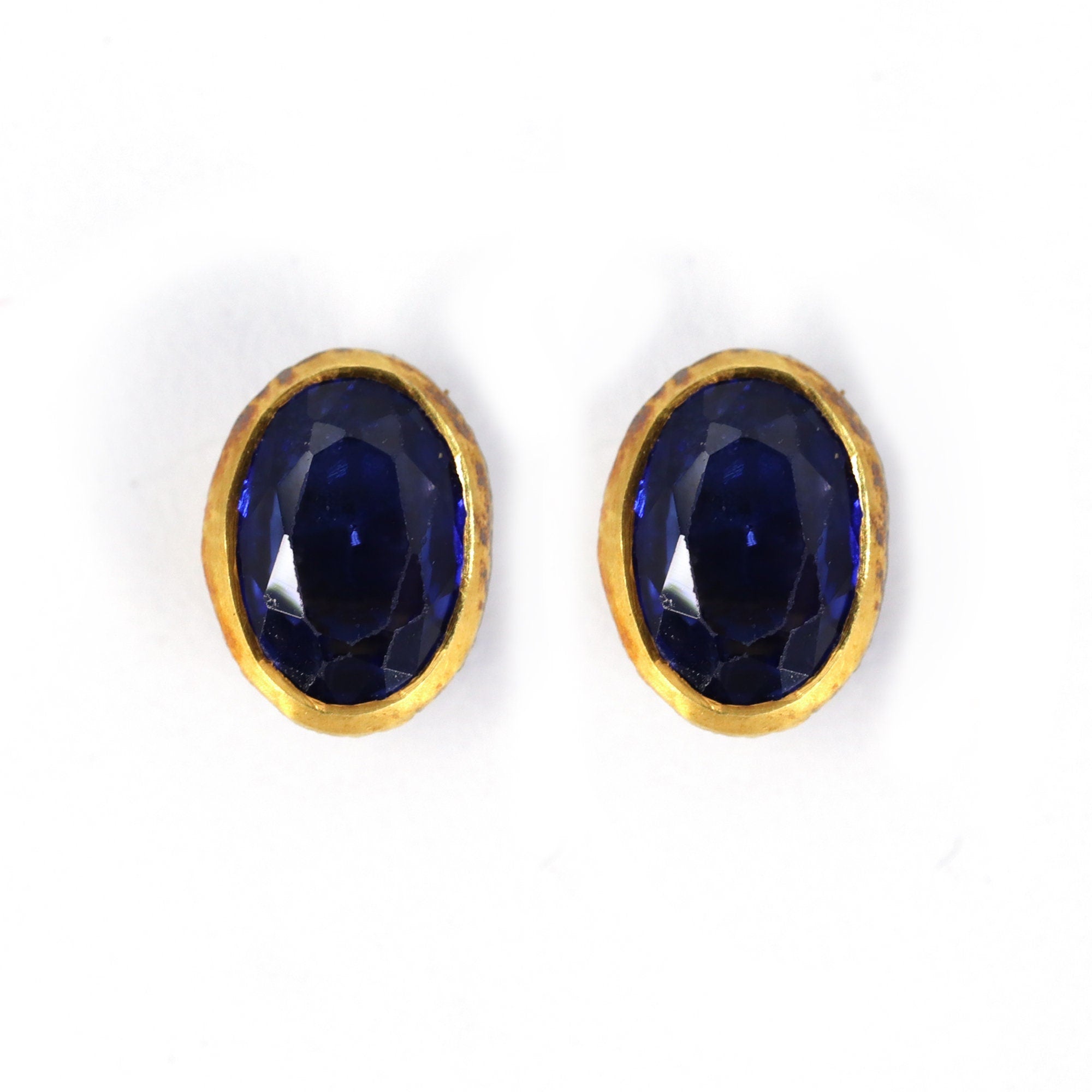 Blue Sapphire Studs Yellow Oval Cut Sapphire Earring 14K Gold
