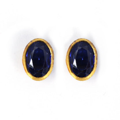Blue Sapphire Studs Yellow Oval Cut Sapphire Earring 14K Gold