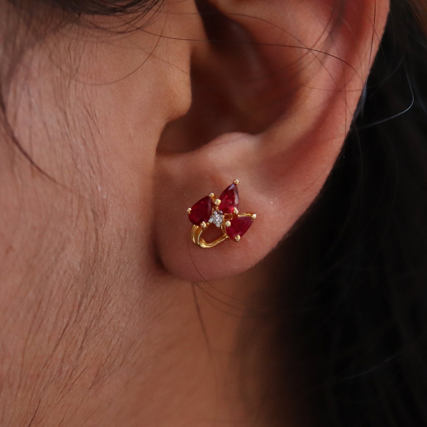 Pear Cut Ruby Earring 14K Gold