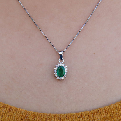 Oval Cut Emerald Pendant 18K Gold