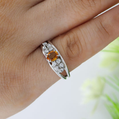 Classic Yellow Orange Sapphire Cubic Zirconia Ring Silver