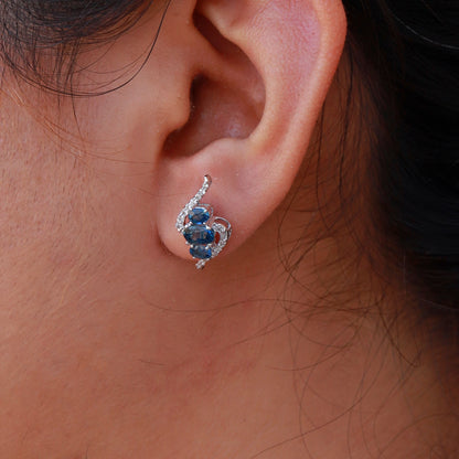 White Ear Studs Blue Sapphire Blue Sapphire Earring 14K Gold