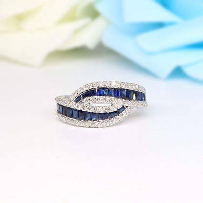 Handmade White Blue Sapphire Ring 14K Gold