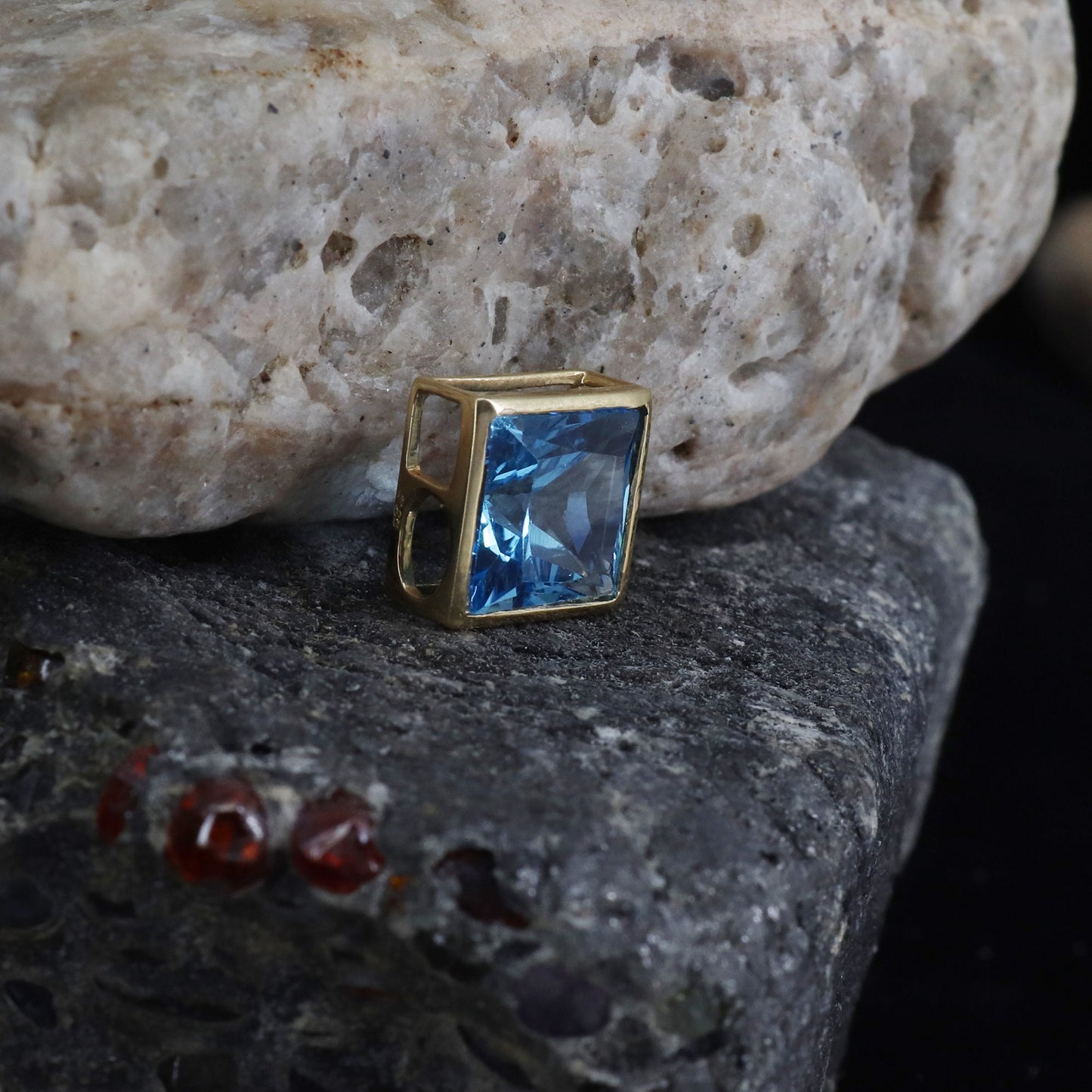 Square Shape Blue Topaz Pendant 14K Gold