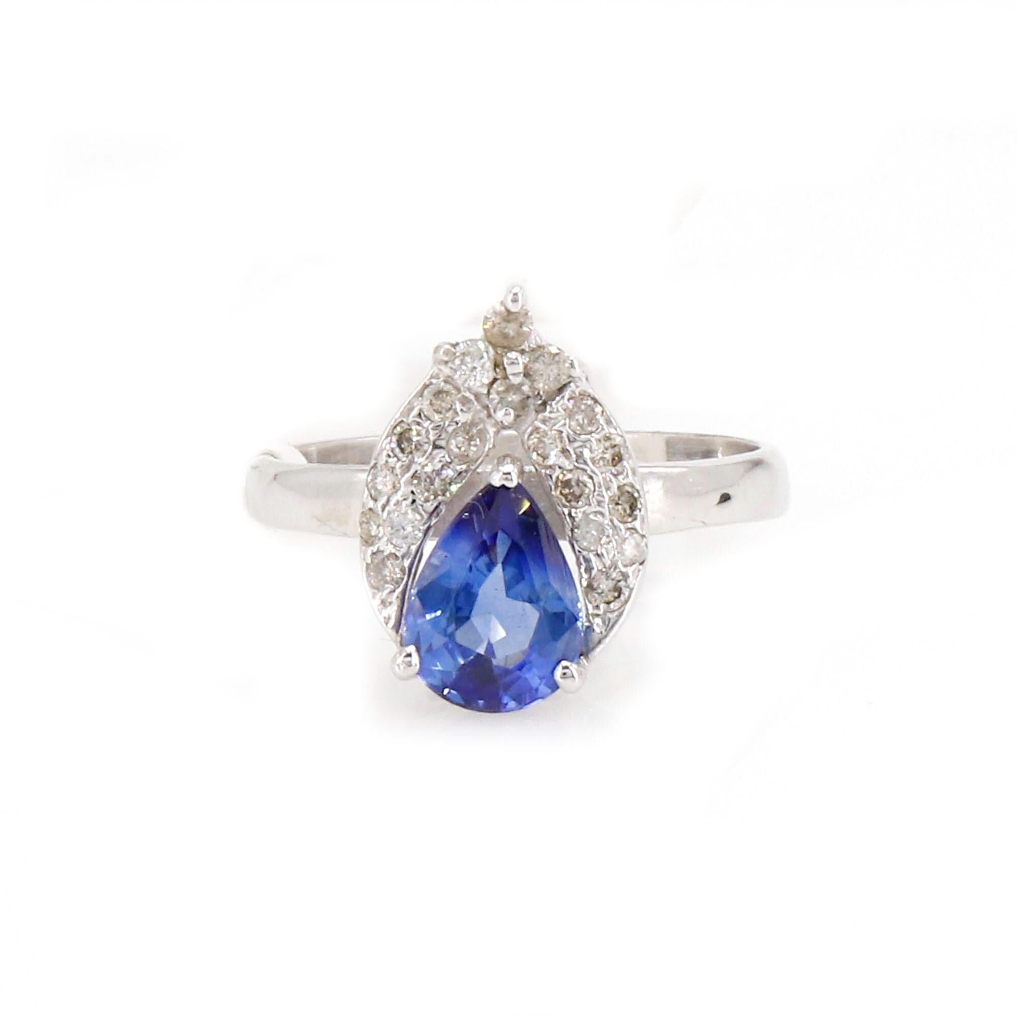 Unique Pear Shape Blue Sapphire Ring 14K Gold