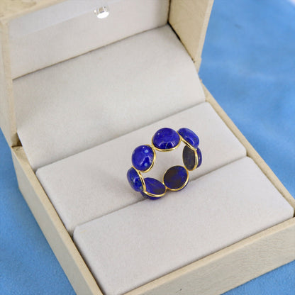 Genuine Lapis Lazuli Gemstone Eternity Band Ring 18K Gold