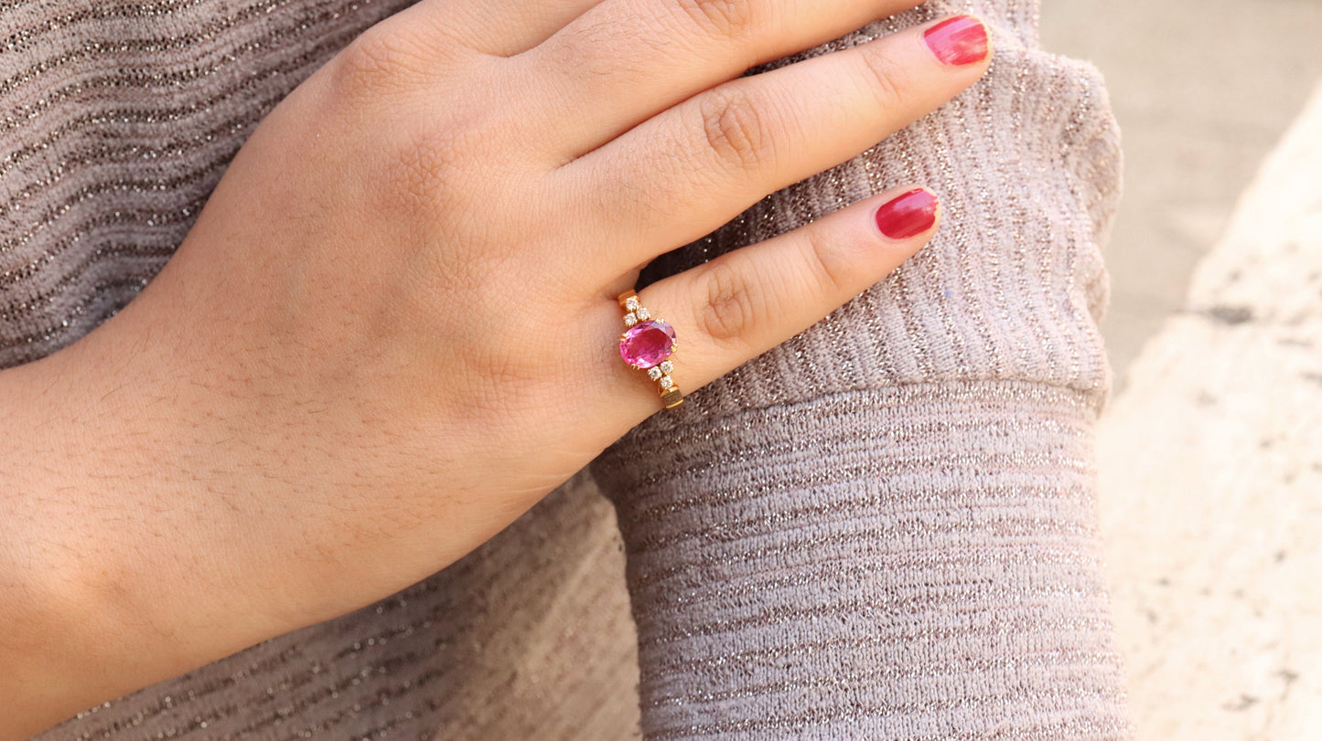 Yellow Pink Tourmaline Ring 18K Gold