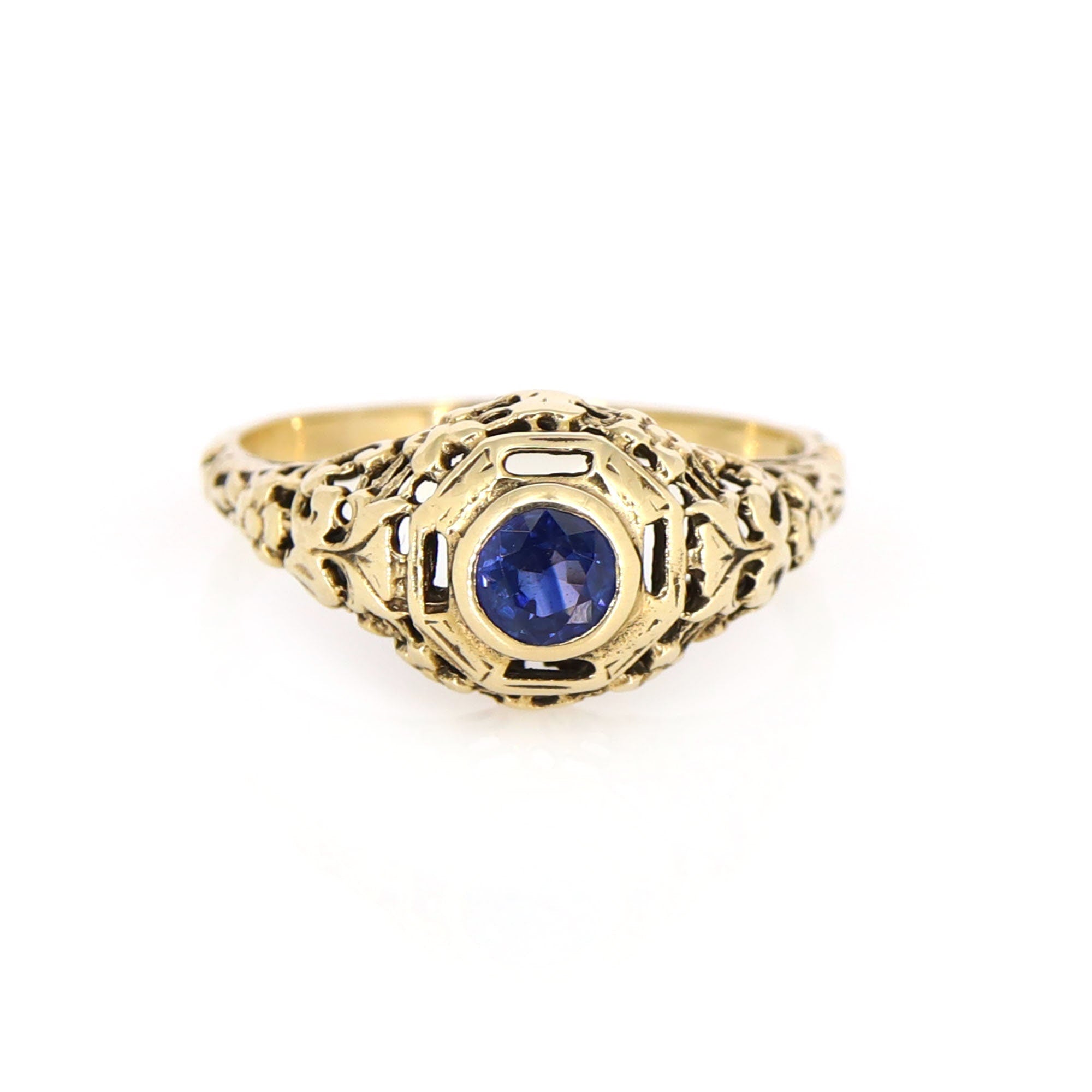 Old Filigree Edwardian Sapphire Ring Gold