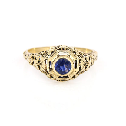 Old Filigree Edwardian Sapphire Ring Gold