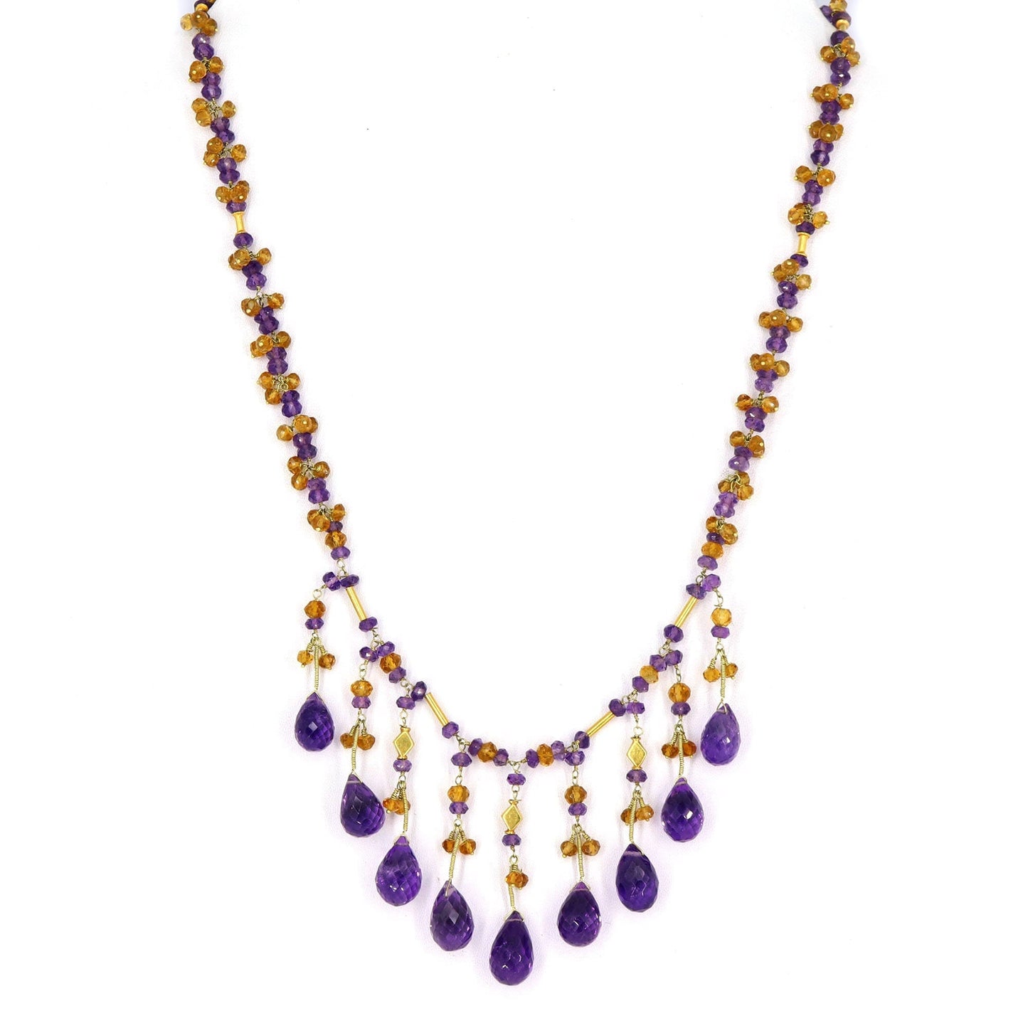 Purple Amethyst Citrine Gemstone Yellow Necklace 18K Gold