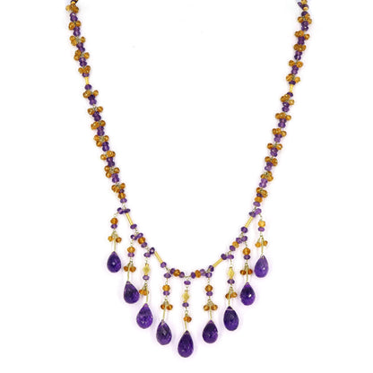 Purple Amethyst Citrine Gemstone Yellow Necklace 18K Gold
