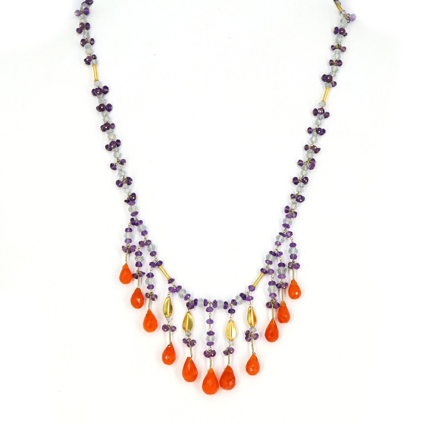 Mid Century Modern" Yellow Strand Beaded Necklace 18K Gold